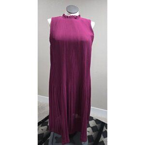 Sleeveless Pleated Ruffle Mock Neck Dress By Melloday Burgundy/Plum M Polyester